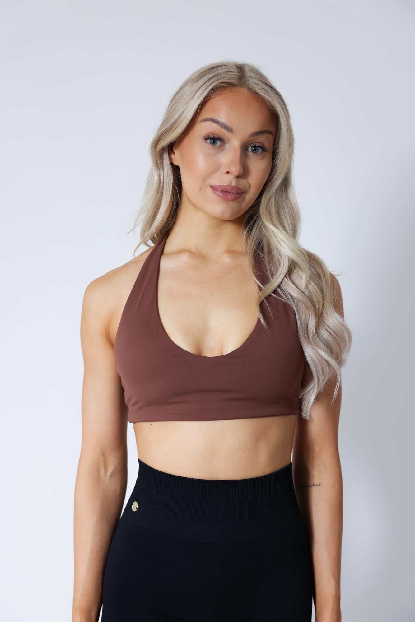 Halterneck Sports Bra - Caramel Brown