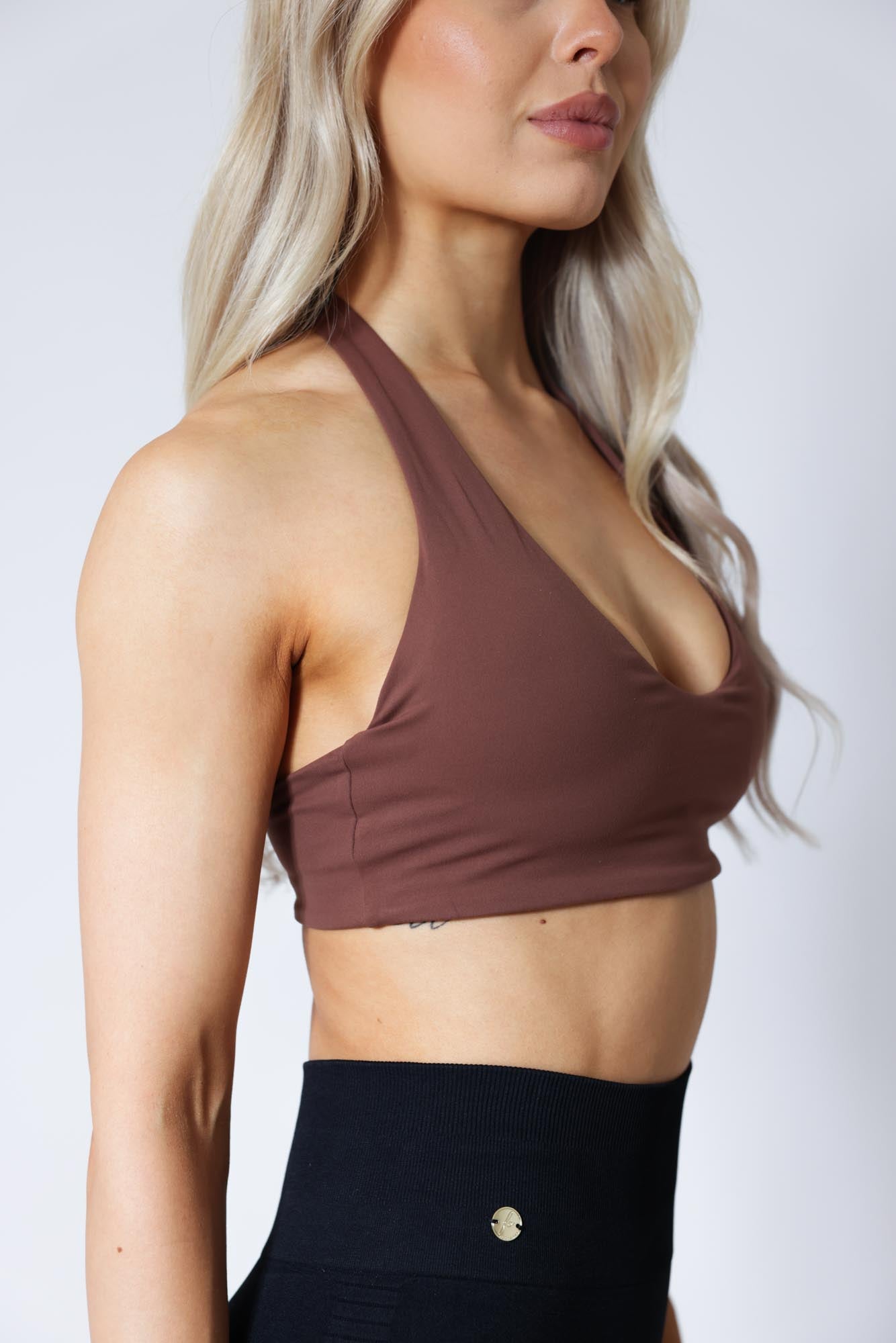 Halterneck Sports Bra - Caramel Brown